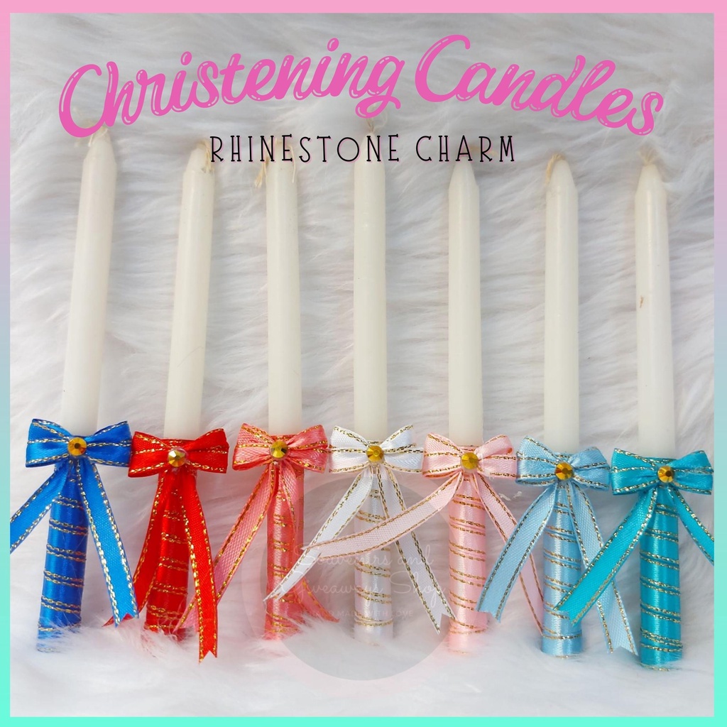 Baptismal Christening Candle with Pearl/Rhinestone Design