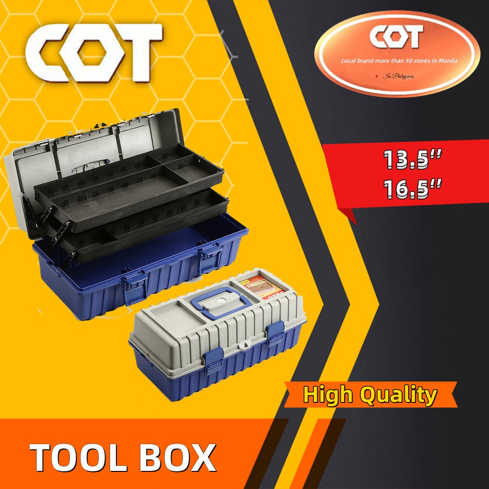 13.5‘’16.5‘’ Heavy Duty Tool Box Double Layer Plastic Tool Storage Box