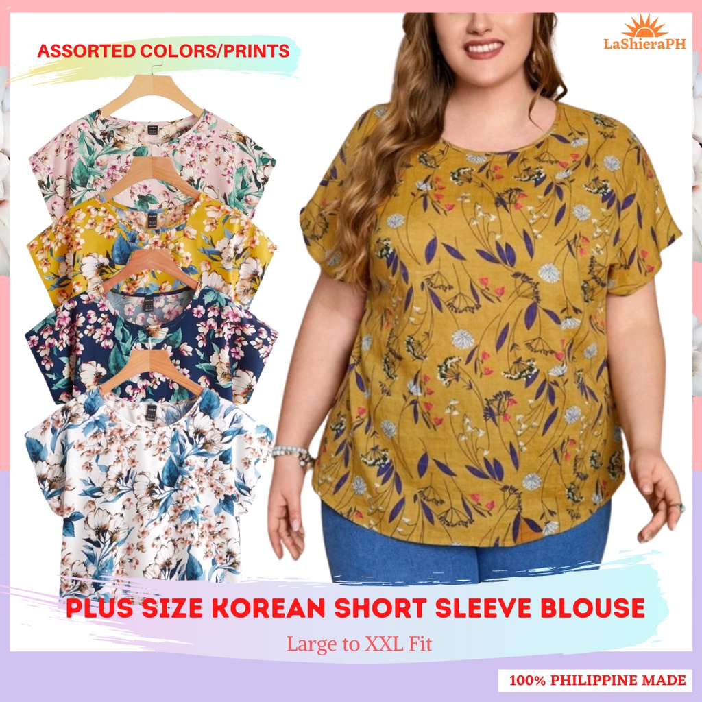 ASSORTED Plus Size Printed Short Sleeve Korean Blouse for Women