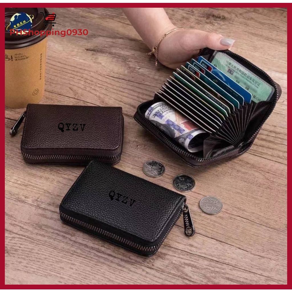 QYZV Leather Credit Card Wallet Men and Women Fashion ID Card Holder