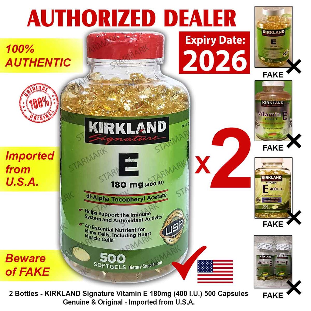 Kirkland Signature Vitamin E 180mg 400 I.U. NEW EXPIRY YEAR 2026 500