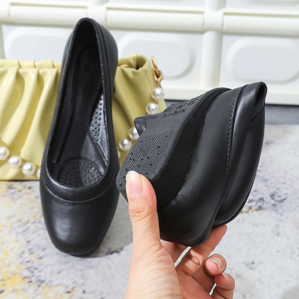 HF women's black flat shoes ladies office shoes rubber breathable shoes discount cod hf552