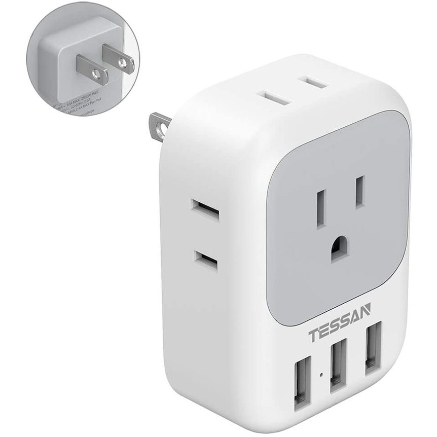 TESSAN Socket Extension Cord with USB,Wall Charger,2 Pin Multi Plug ...