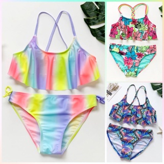 Kids Girls Sunflower Print Swimwear 3 PCS Beach Swim Bikini Crop Tops and  Shorts Bathing Suit for Teen 8-14Y (White, 10 Years)