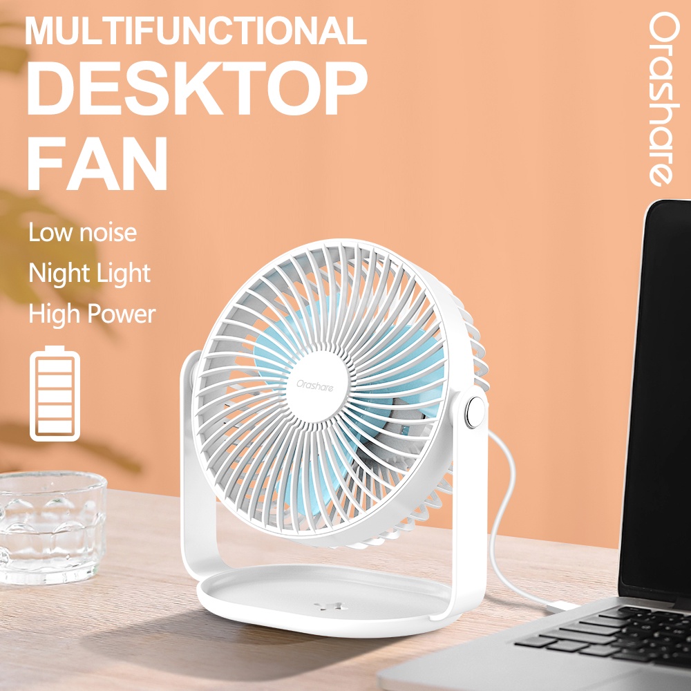 Orashare DF01 7 Inches Rechargeable Electric Desk Fan 4 Speeds Strong ...