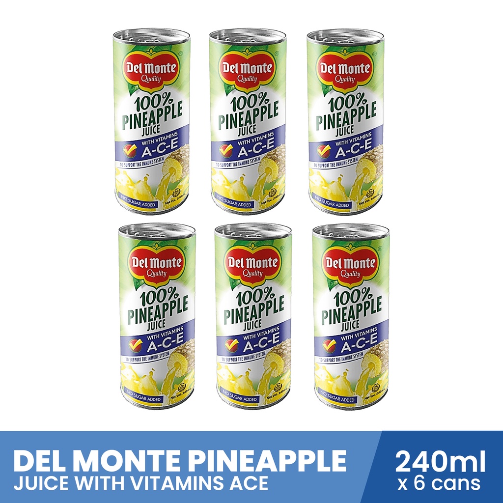 Del Monte 100 Pineapple Juice With Vitamins Ace 240ml X 6 Cans 