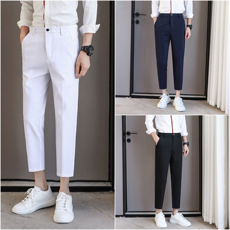 503# Summer Korean plain ankle Trousers Men's Slim Fit Pants for men formal  office Pants