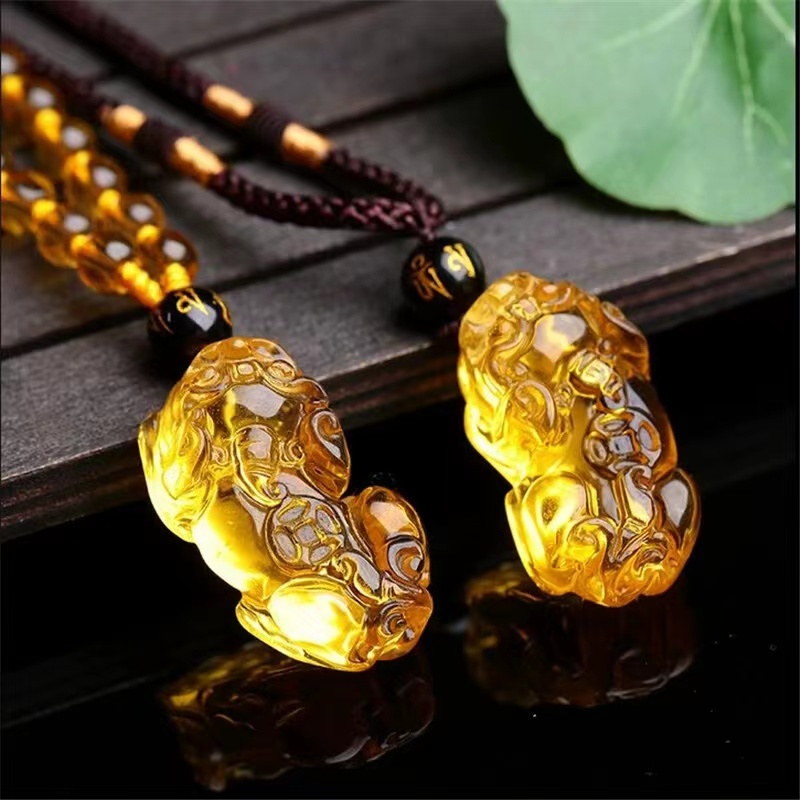 Yellow Pixiu Gemstone Necklace One Money Pendant Lucky Charm Necklace