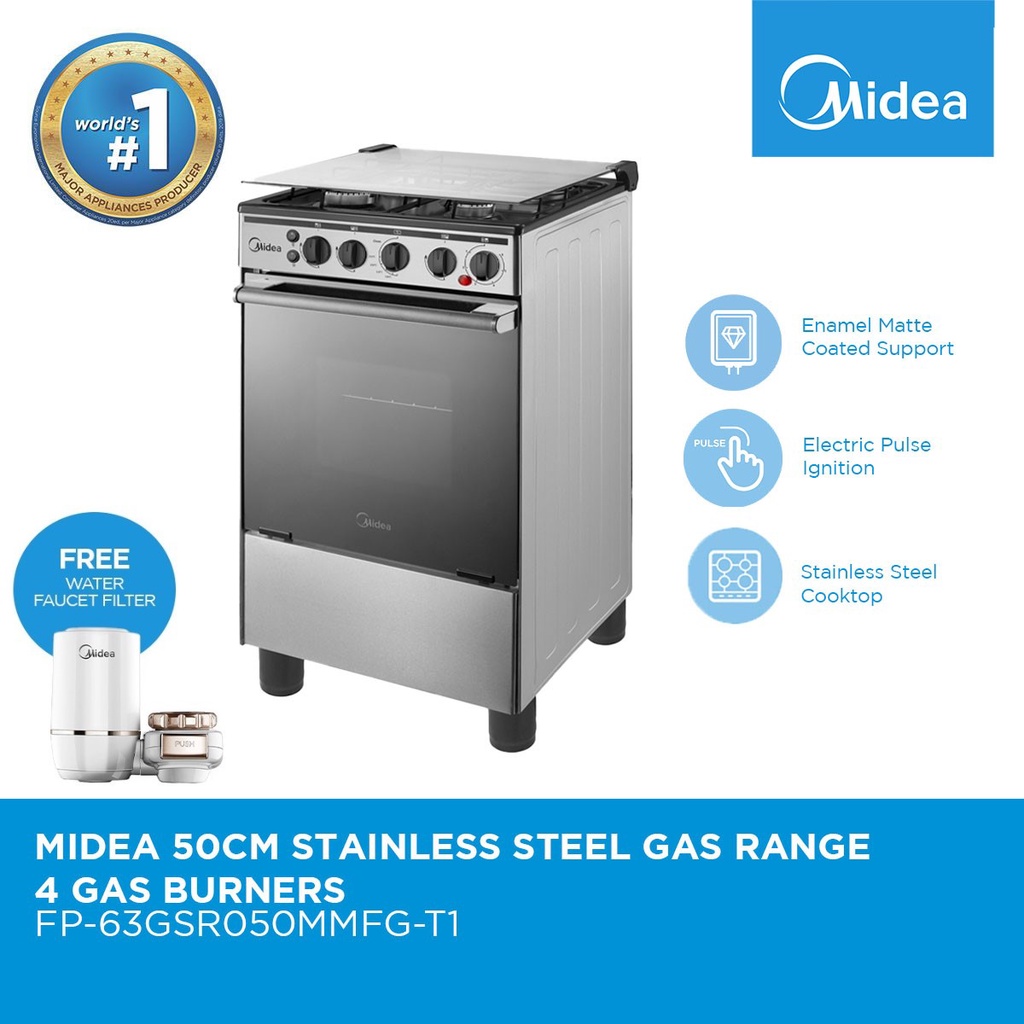 Midea Stainless Steel 4Burner Gas Range 50 cm with Pulse Cooktop