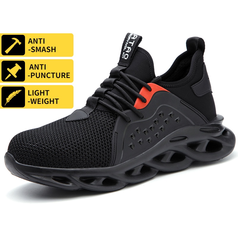 【Ready Stock】Safety Shoes Men Steel Toe Breathable Anti-smash Anti-puncture  Lightweight Safety Work Boots