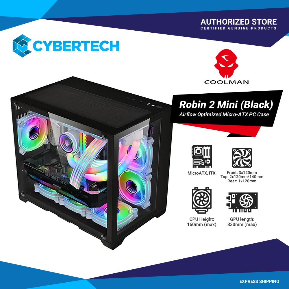 COOLMAN Robin 2 Mini Optimal Airflow Tempered Glass Mini Micro ATX PC