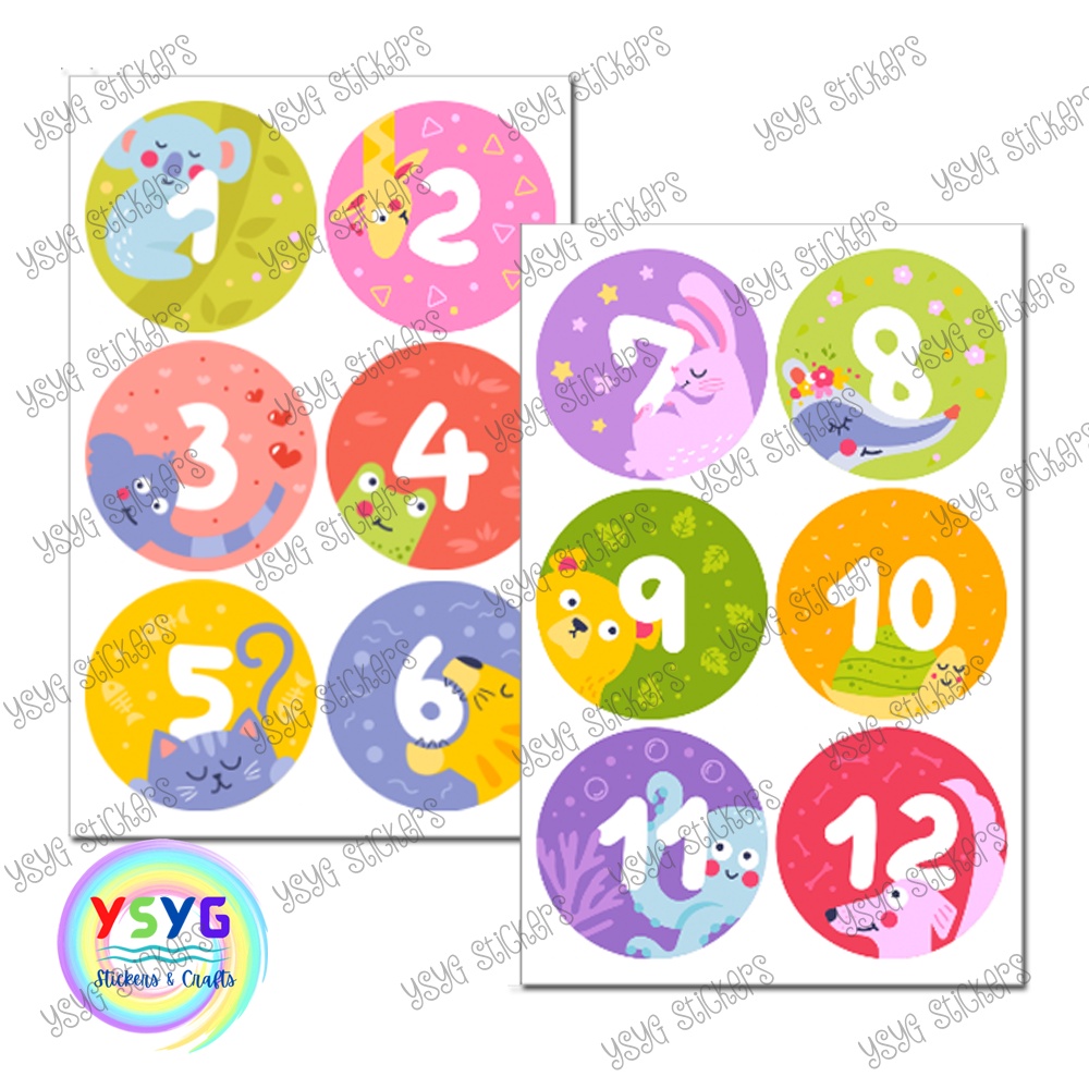 Numbers 1-12 Animal Design Sticker Set | 1.5 inches | #7004 | Shopee ...
