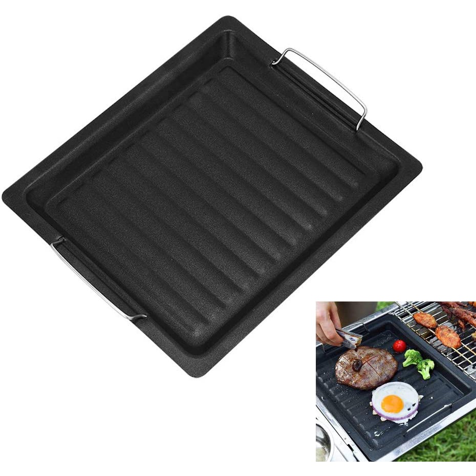 Outdoor Grill Pan Enamel Grilled Pan Nonstick BBQ Pan Multifunction
