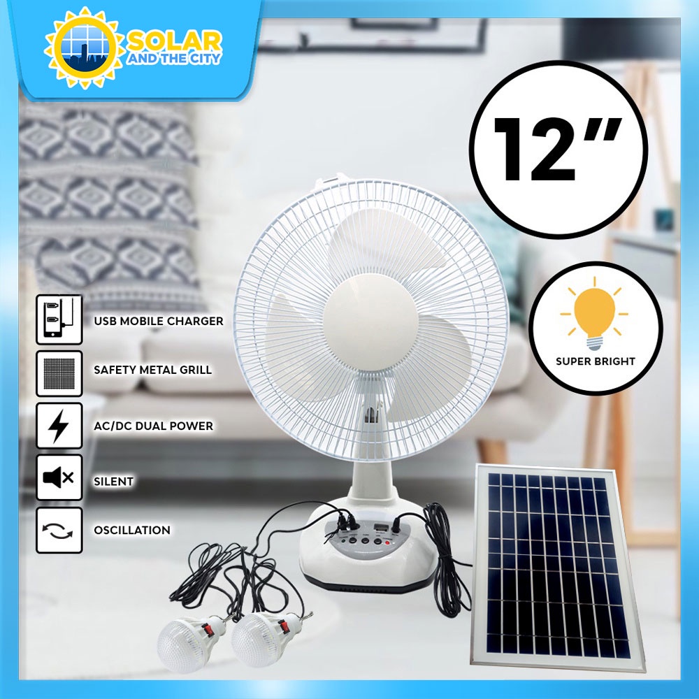 S&C 12Inch Solar Fan AC/DC Dual Power Portable Rechargeable Fan With ...