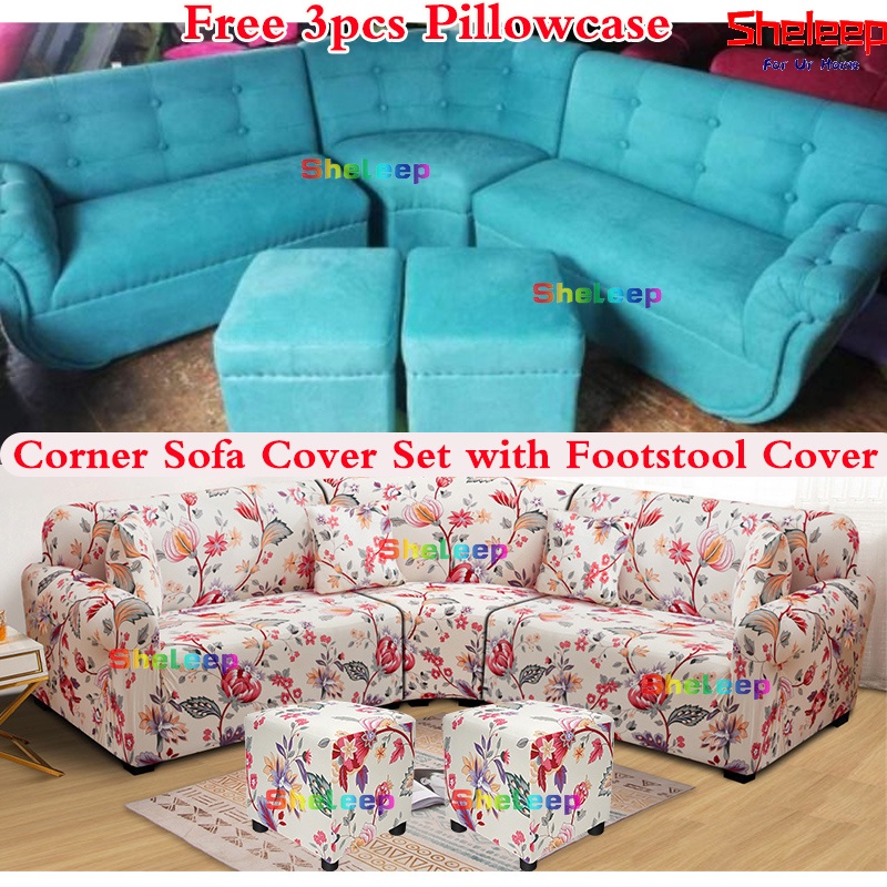Sheleep (5pcs) Corner Sofa Set Cover with Small Footstool Cover Corner