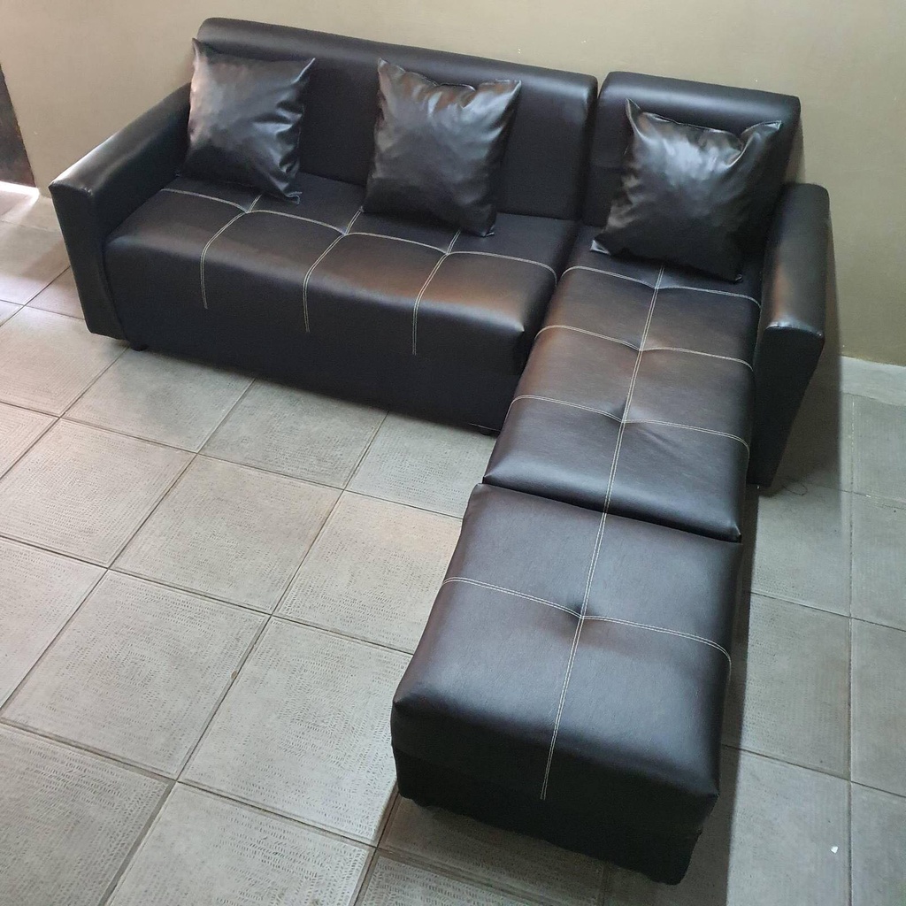 sofa set L shape black leather uratex foam cod !!! Shopee Philippines