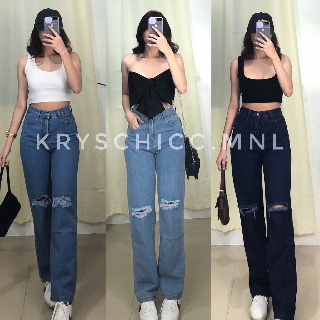Baggy Ripped Jeans Highwaisted Pants | Shopee Philippines
