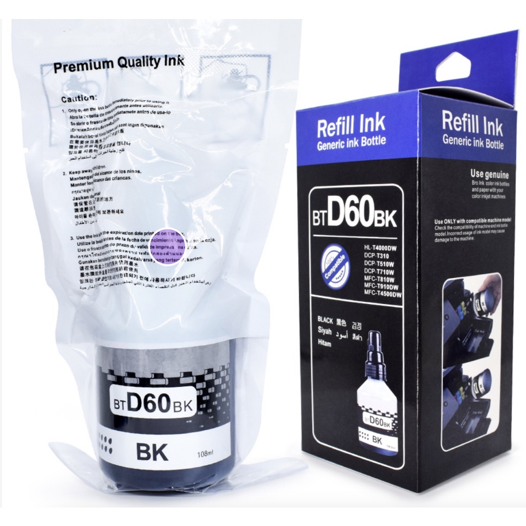 【on Hand】premium Ink Bt6000 Bt5000 Btd60 Btd60bk Refill Ink For Brother Dcp T310 Dcp T710w 108ml