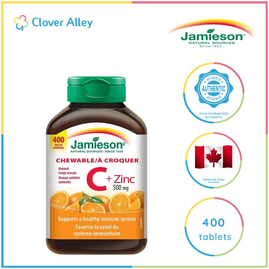Jamieson Vitamin C + Zinc 500 mg,200/400 chewable tablets Shopee