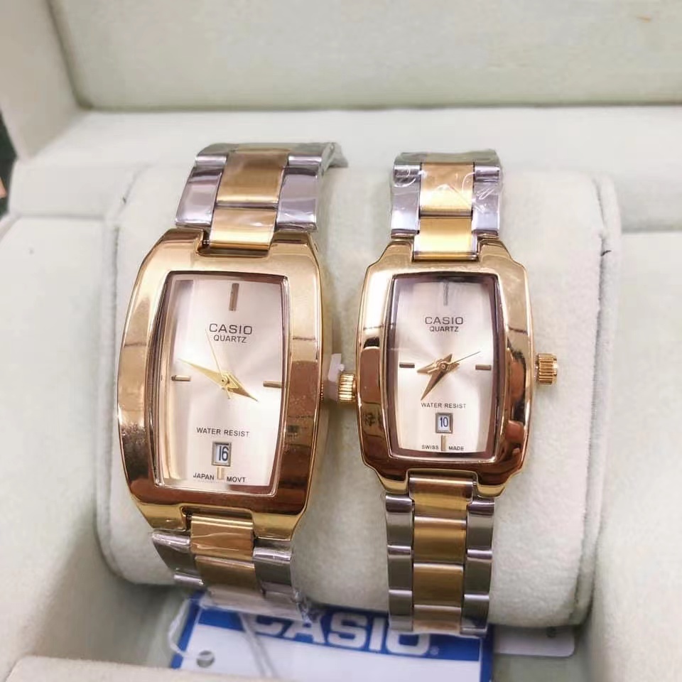 Casio couple with date stainless Steel 24K Gold fashion watch for men s women s relo jewelry watches