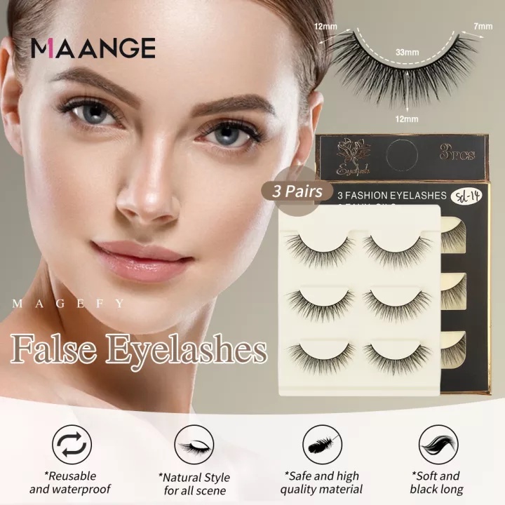 MAANGE 3Pairs False Eyelashes Set Natural 3D Handmade Mink Eyelashes