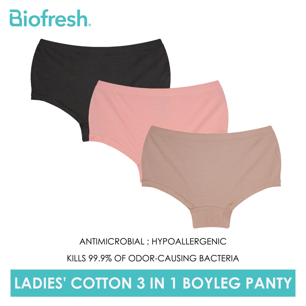 Biofresh Ladies' Antimicrobial Cotton Boyleg Panty 3 pieces in a pack ...