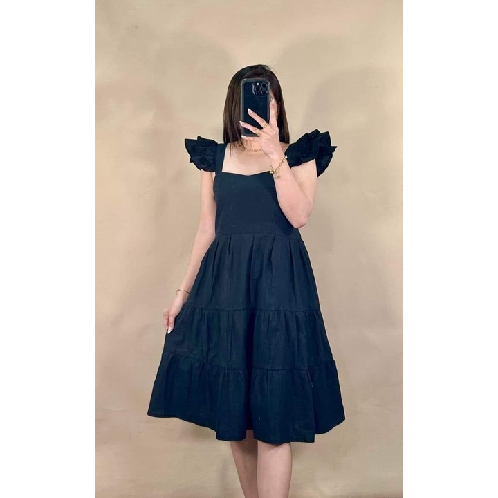 Cotton Line Ruffles Strap Dress Garterized back(AVA) | Shopee Philippines