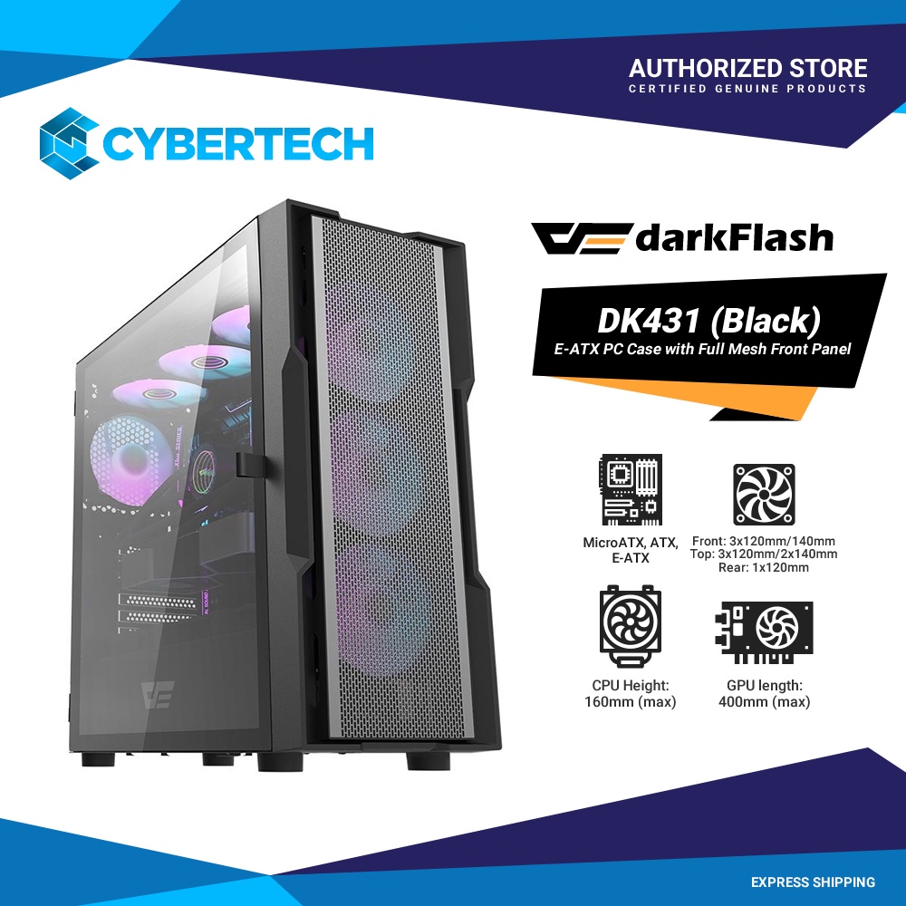 DarkFlash DK431 E-ATX PC Case with Full Mesh Front Panel and 4 x ARGB ...