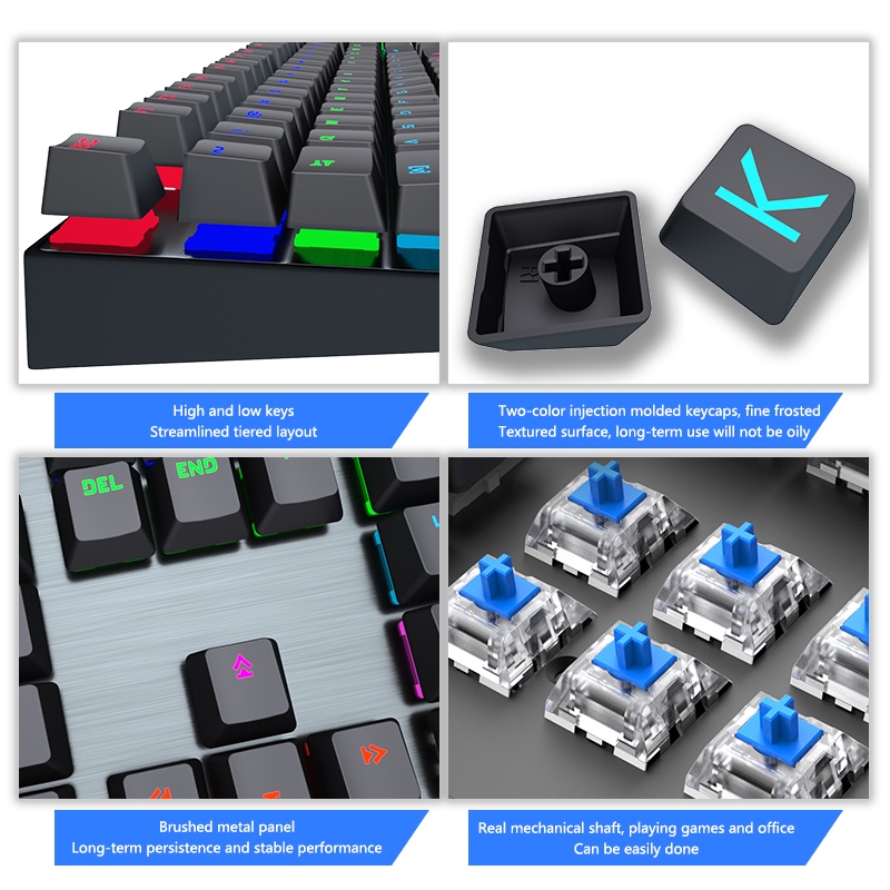K660 mechanical keyboard wired RGB backlight key cap 104 key game ...