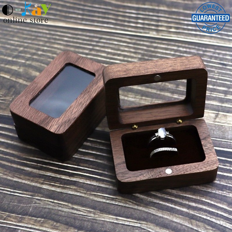 O-KAY Lack Walnut Wooden Box Solid Wood High-End Rings Wedding Ring ...