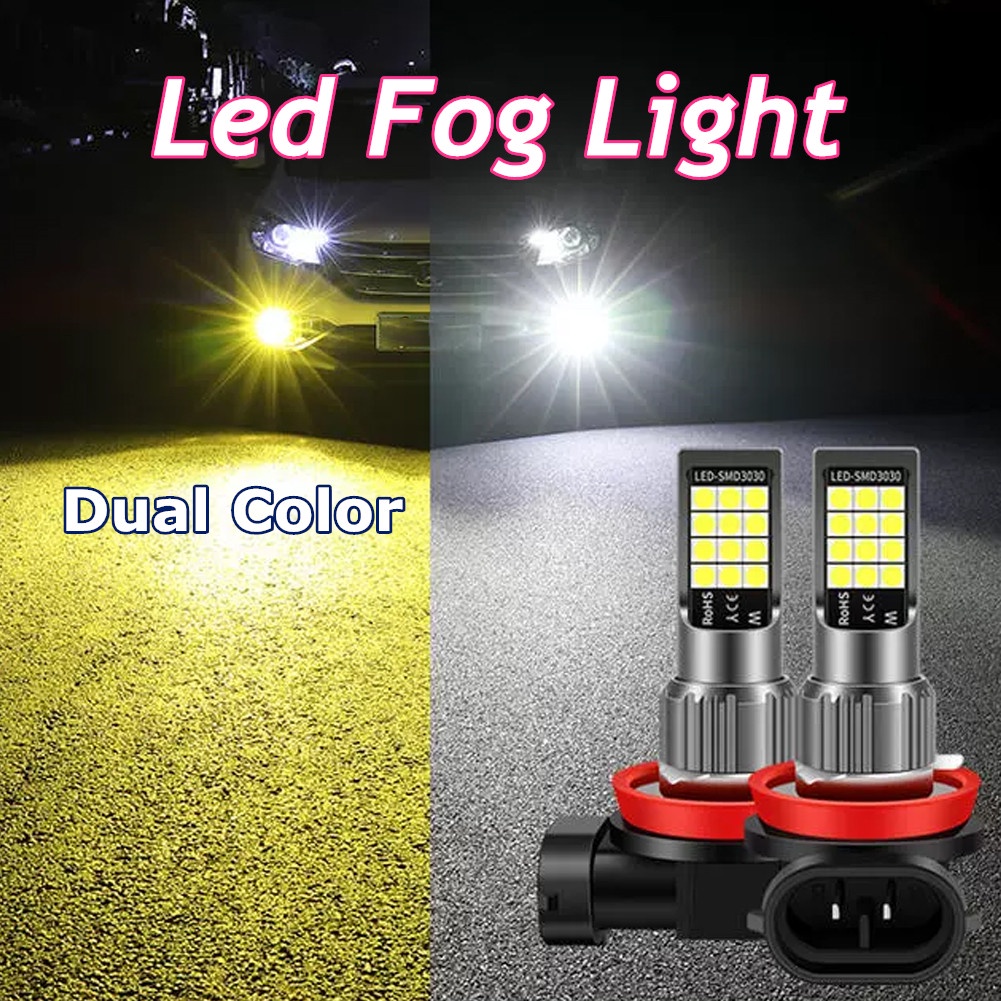 2pcs H11 H8 Dual Color Fog Light DRL Universal Car Led Bulb 55W Super
