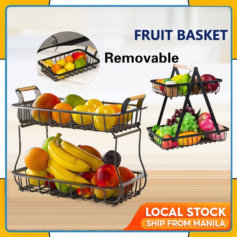 2-Tier Fruit Basket for Table Display Fruits Stand Detachable ...