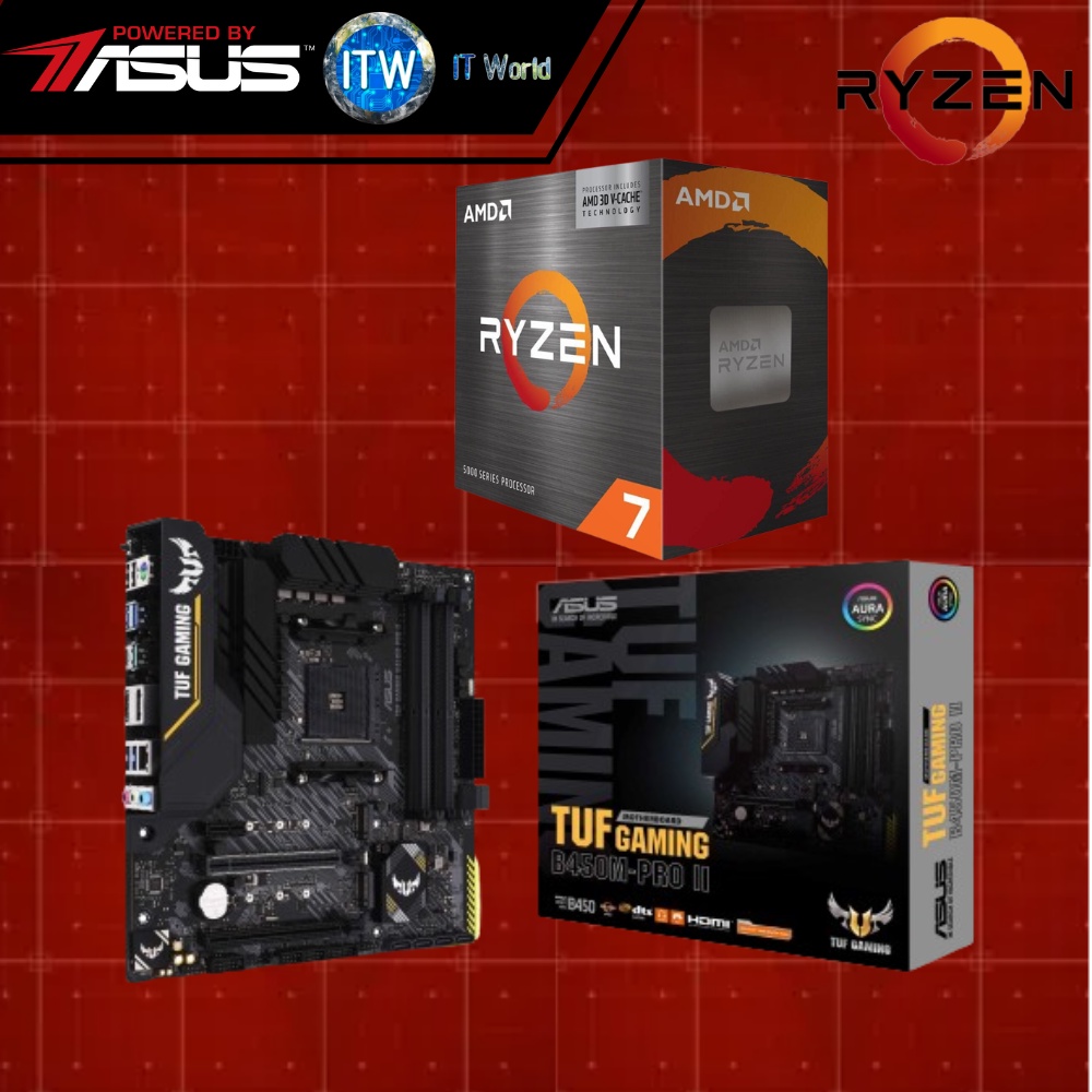 ITW AMD Ryzen 7 5800X3D Desktop Processor with ASUS TUF Gaming B450MPro II Motherboard Bundle