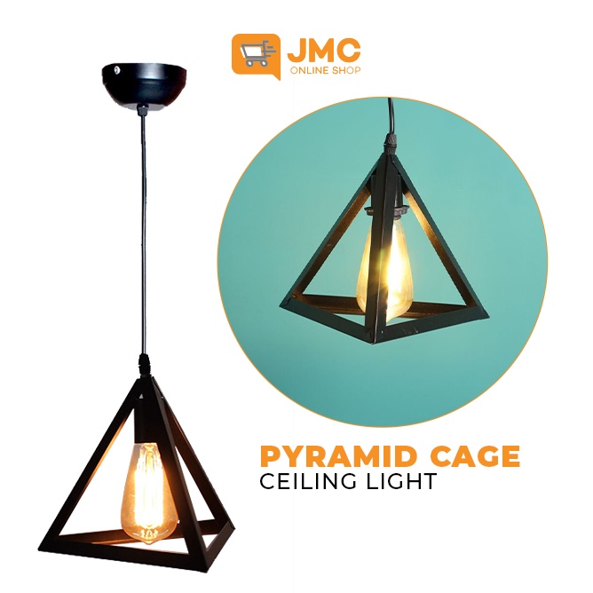 Pyramid Cage Ceiling Light Wrought Iron Lamp Bar Industrial Threehead