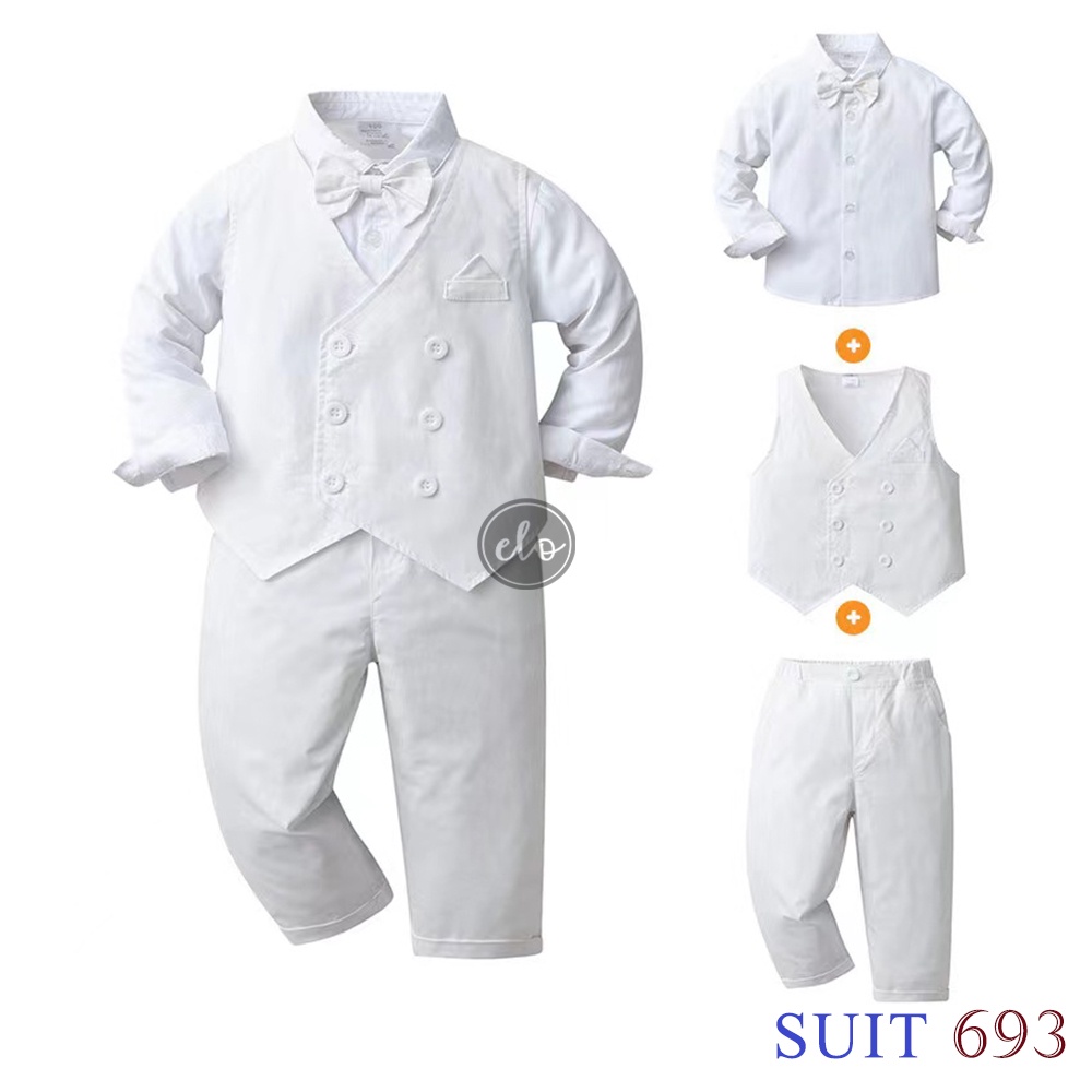 White Formal Suit Costume Christening Occasion 3pc with Vest and Pants