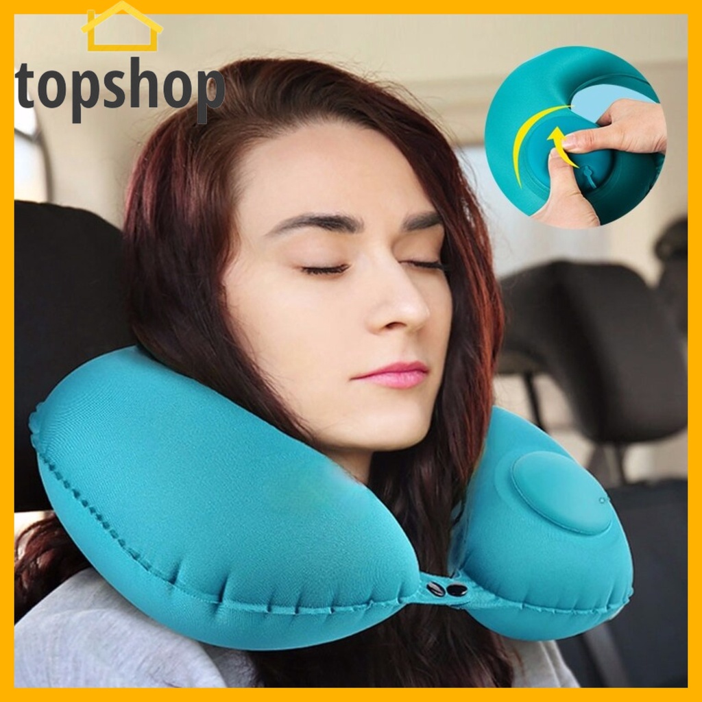 TOPSHOP U-Shape Press Automatic Inflatable Neck Pillow Folding Travel ...