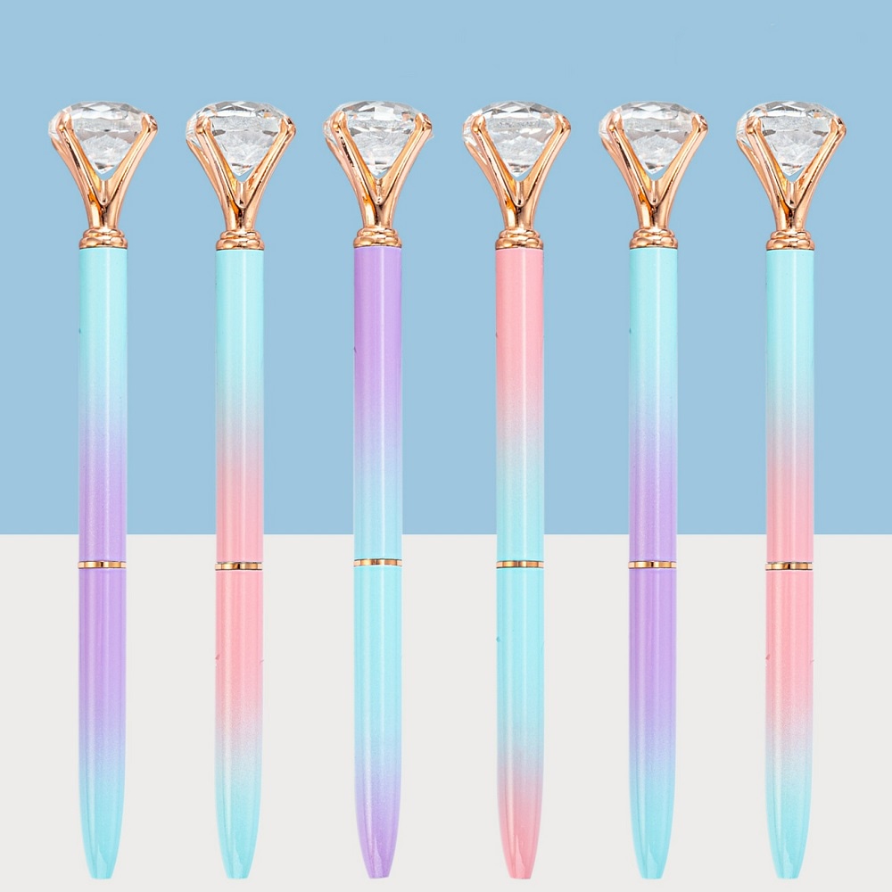 Large Head Crystal Diamond Ballpoint Pen Metal Ball Dot Pen 14cm Oil  Recharge Gradient Pen Office Stationery Business Pen