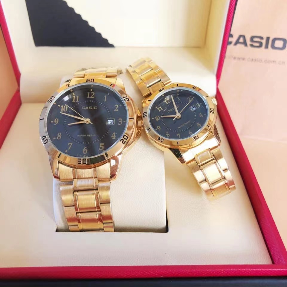 Casio couple with date stainless Steel 24K Gold fashion watch for men s women s relo jewelry watches