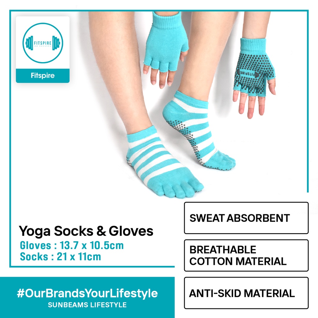 Fitspire Yoga Socks And Gloves Cotton Elastic Ribbon Exercise Fitness