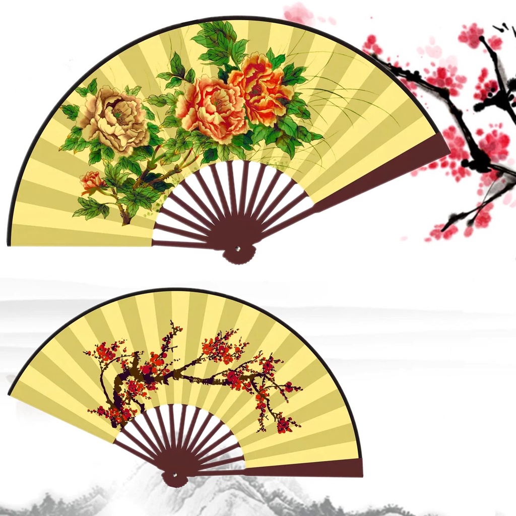 Folding Fan Bamboo Fabric Hand Fans with Chinese Traditional Painting ...