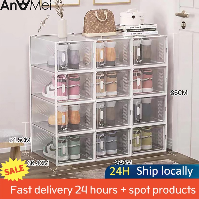 Anmei 12 Pack Shoe Storage Box Clear Plastic Stackable Shoe Organizer ...