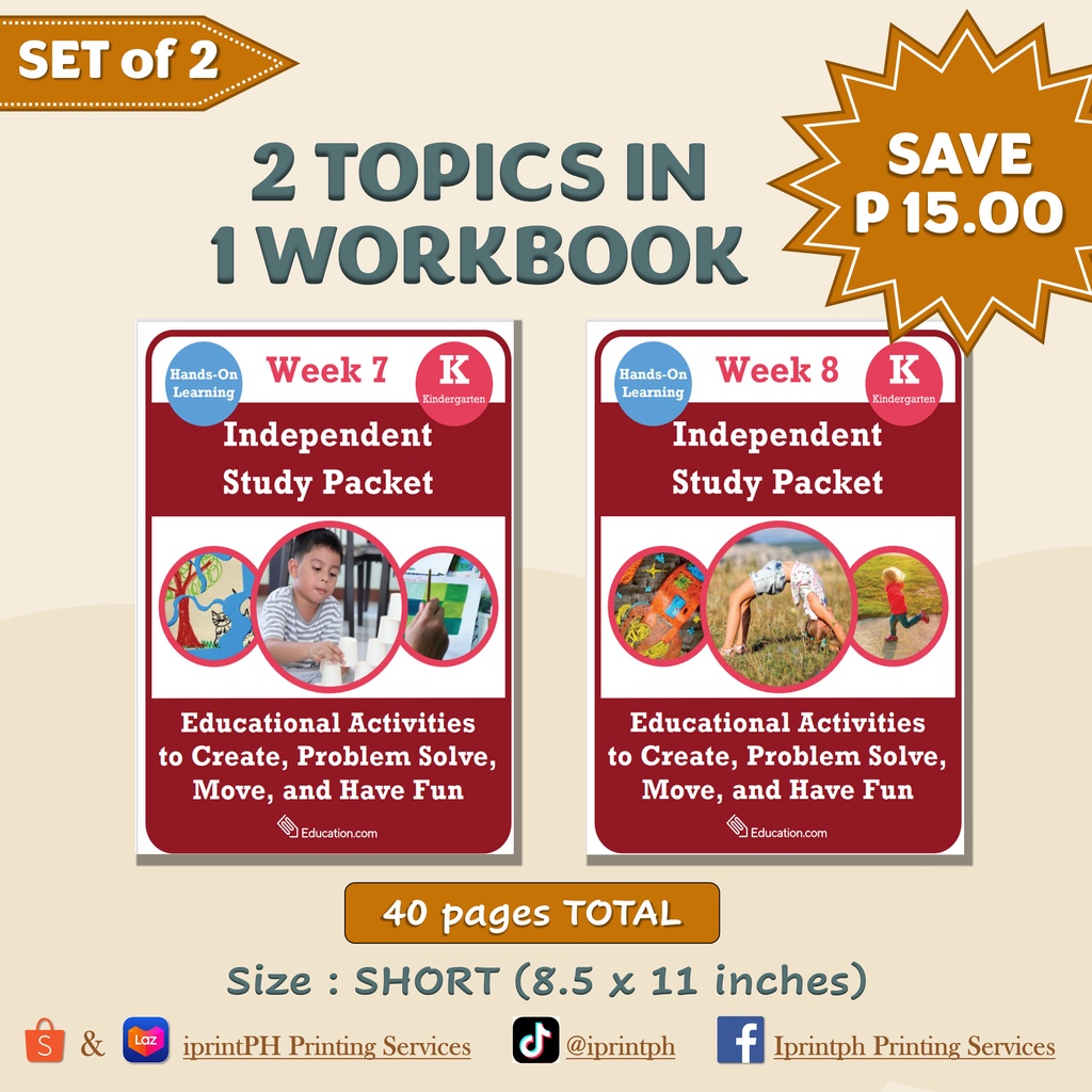 KINDERGARTEN Independent Study Packet (Worksheets / Workbooks) | Shopee ...