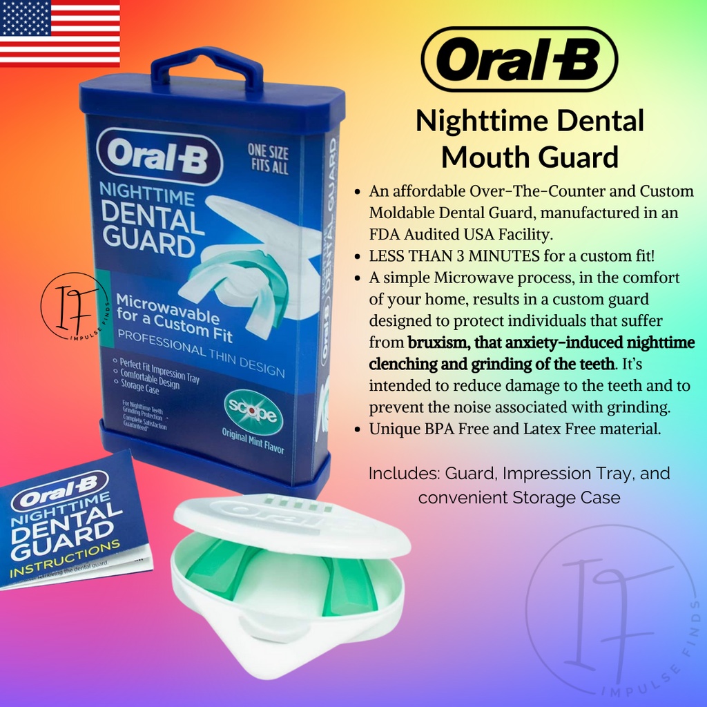 Oral B Nighttime Dental Mouth Guard Microwavable Teeth Grinding Bruxism With Mint Flavor 1 Size 9302