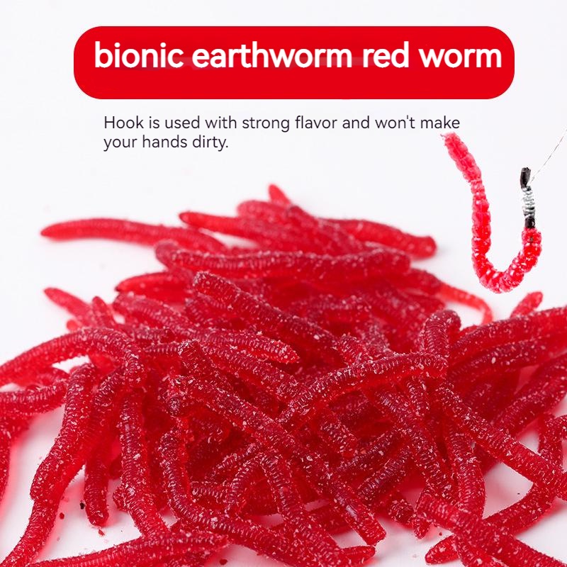 25 /100pcs Realistic Fishy Smell Red Worms Bait Soft Simulation