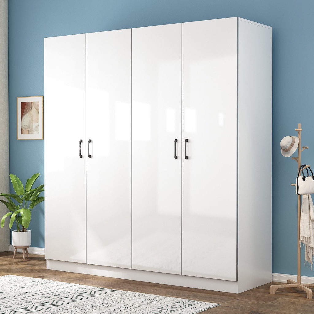 2 Doors Wooden White MultiFunctional Wardrobe Clothes Storage