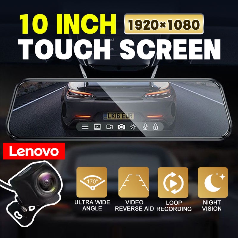 Lenovo HR17 Dash Cam Dual Lens Full HD 1080P Rear View Mirror IPS Touch