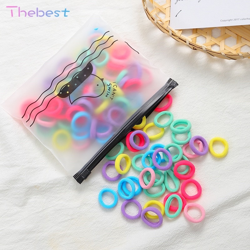 100pcs/bag Colorful Nylon Elastic Hair Band Kids Hair Tie Korean Women ...