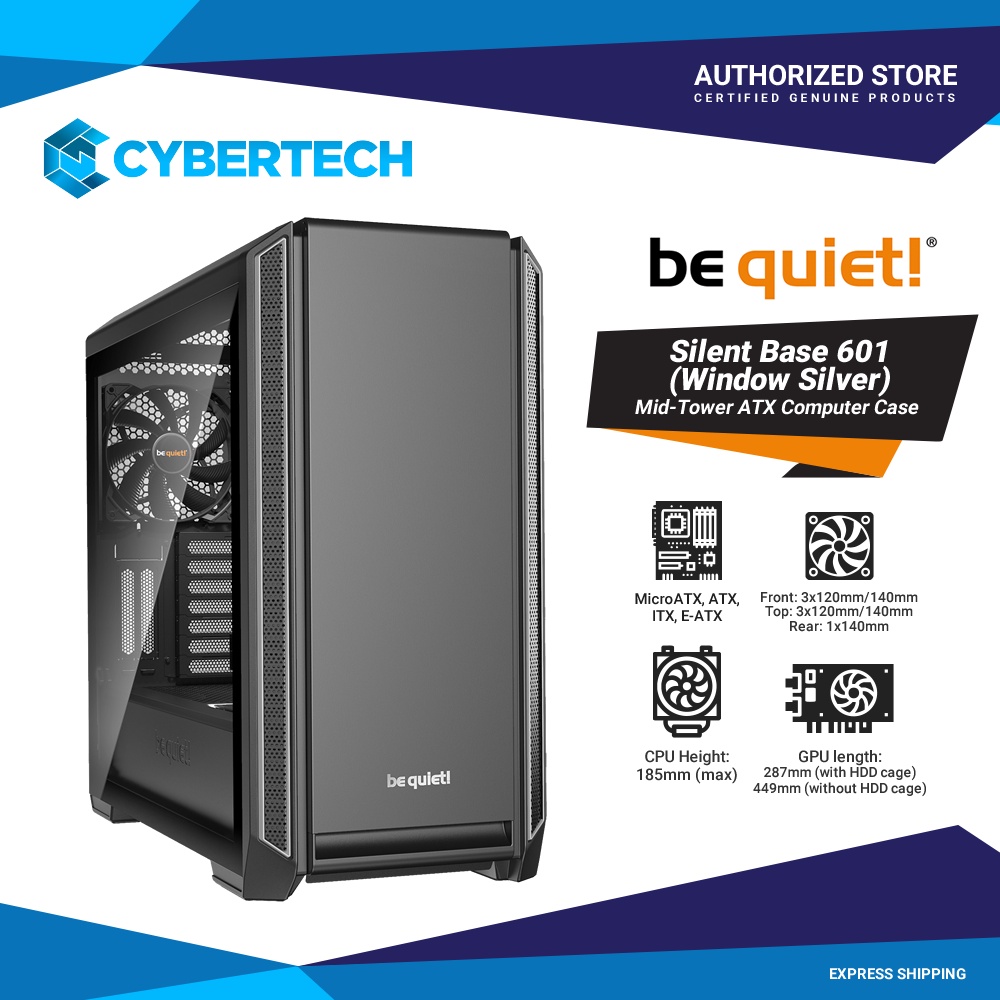 Be Quiet! Silent Base 601 Window Silver Mid-Tower ATX Computer Case ...