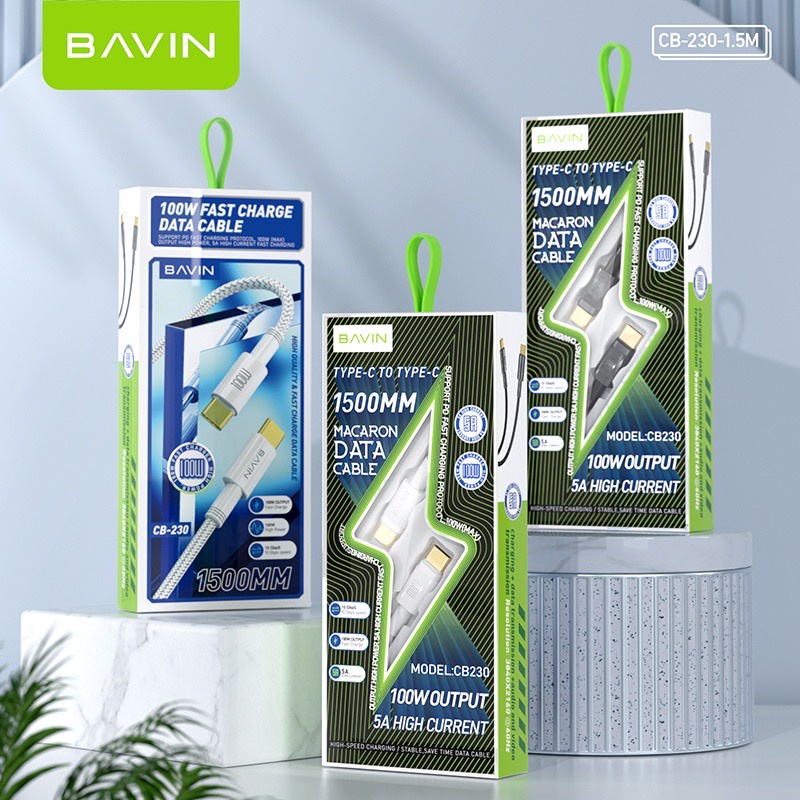 BAVIN CB230 100W Type-C to Type-C Nylon Braided Wire 1.5Meters/2 Meters ...