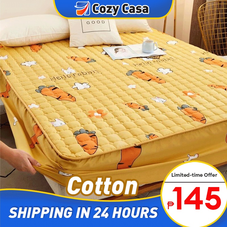 Quilted Cotton Mattress Protector Fitted Bed Sheet Single/Queen/King